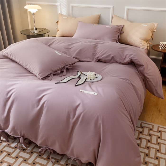 91家纺网 家纺一手货源 找家纺 秀色家纺 2025新款简约纯色60支加厚保暖全棉磨毛四件套 简兮-香芋紫