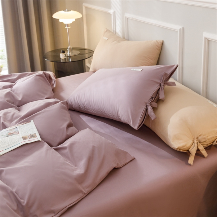 91家纺网 家纺一手货源 找家纺 秀色家纺 2025新款简约纯色60支加厚保暖全棉磨毛四件套 简兮-香芋紫