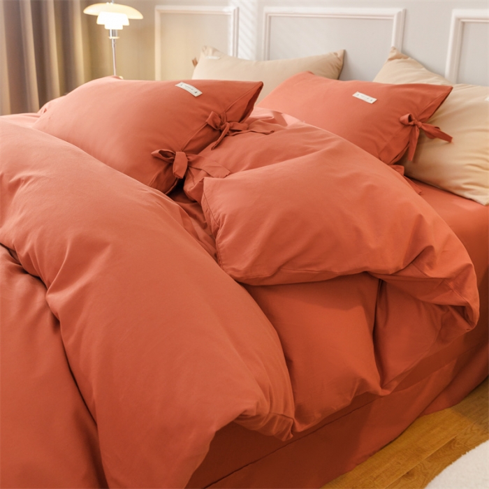 91家纺网 家纺一手货源 找家纺 秀色家纺 2025新款简约纯色60支加厚保暖全棉磨毛四件套 简兮-印第安红