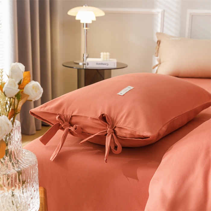 91家纺网 家纺一手货源 找家纺 秀色家纺 2025新款简约纯色60支加厚保暖全棉磨毛四件套 简兮-印第安红