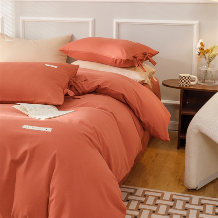 91家纺网 家纺一手货源 找家纺 秀色家纺 2025新款简约纯色60支加厚保暖全棉磨毛四件套 简兮-印第安红