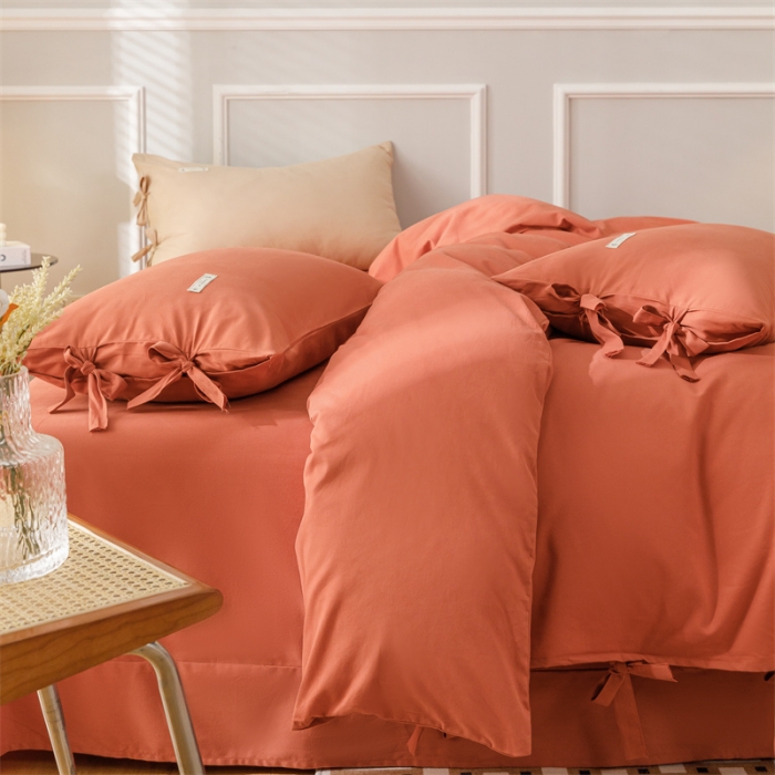 91家纺网 家纺一手货源 找家纺 秀色家纺 2025新款简约纯色60支加厚保暖全棉磨毛四件套 简兮-印第安红