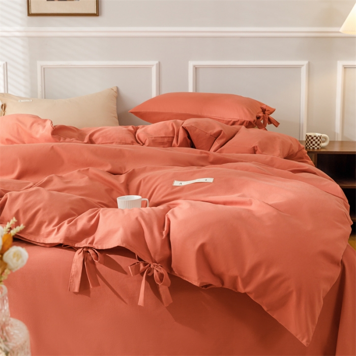 91家纺网 家纺一手货源 找家纺 秀色家纺 2025新款简约纯色60支加厚保暖全棉磨毛四件套 简兮-印第安红