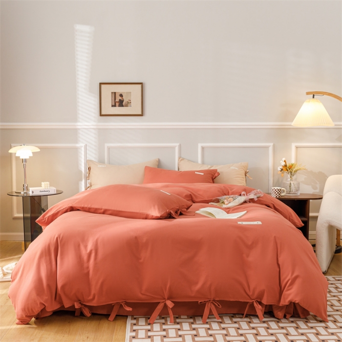 91家纺网 家纺一手货源 找家纺 秀色家纺 2025新款简约纯色60支加厚保暖全棉磨毛四件套 简兮-印第安红