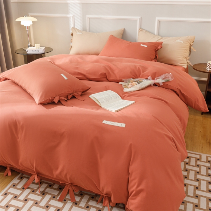 91家纺网 家纺一手货源 找家纺 秀色家纺 2025新款简约纯色60支加厚保暖全棉磨毛四件套 简兮-印第安红