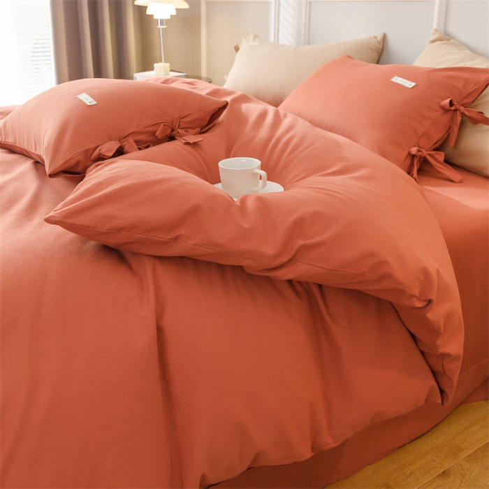 91家纺网 家纺一手货源 找家纺 秀色家纺 2025新款简约纯色60支加厚保暖全棉磨毛四件套 简兮-印第安红