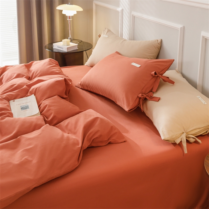 91家纺网 家纺一手货源 找家纺 秀色家纺 2025新款简约纯色60支加厚保暖全棉磨毛四件套 简兮-印第安红