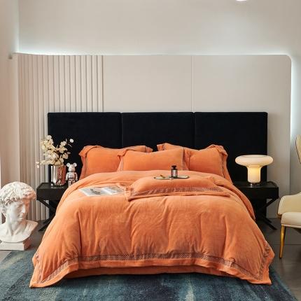 91家纺网 家纺一手货源 找家纺 时亿 2022新款260g雪融绒四件套-爱丁堡 爱丁堡 暖阳橘