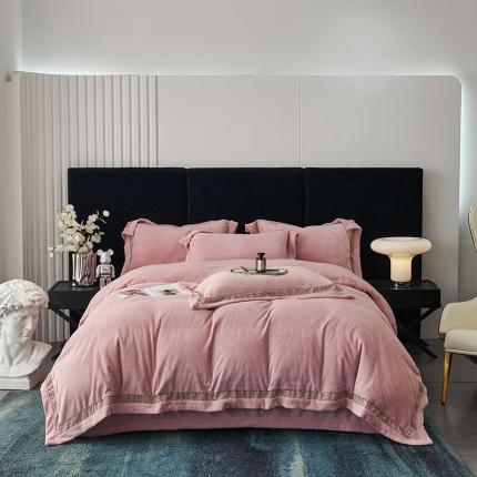 91家纺网 家纺一手货源 找家纺 时亿 2022新款260g雪融绒四件套-爱丁堡 爱丁堡 甜蜜粉