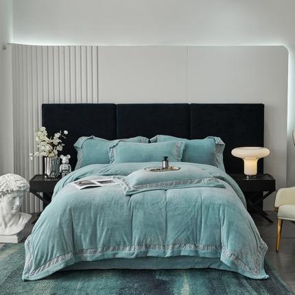 91家纺网 家纺一手货源 找家纺 时亿 2022新款260g雪融绒四件套-爱丁堡 爱丁堡 雅士绿