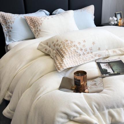 91家纺网 家纺一手货源 找家纺 馨蕊 2022新款秋冬轻奢煦暖绒系列-千鸟格 千鸟格-元气白桃