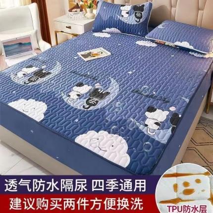 91家纺网 家纺一手货源 找家纺 蕾诺家纺 2023新品抗菌加厚防水隔尿夹棉床笠月亮猫