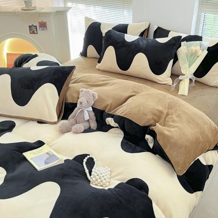 91家纺网 家纺一手货源 找家纺 （总）帅露 2022新款高克重牛奶绒印花四件套直播爆款