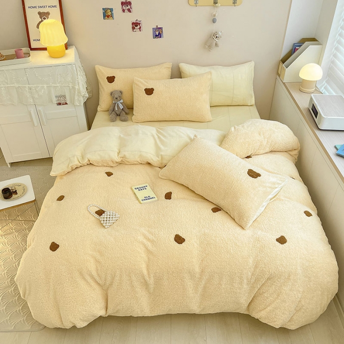 91家纺网 家纺一手货源 找家纺 琪格格 2022新款泰迪绒毛巾绣四件套 泰迪绒-琥珀黄