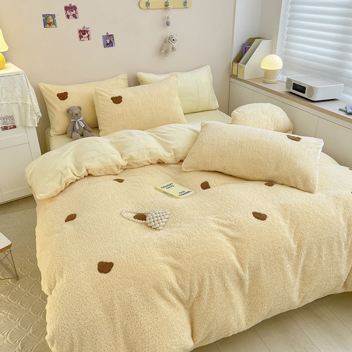 91家纺网 家纺一手货源 找家纺 琪格格 2022新款泰迪绒毛巾绣四件套 泰迪绒-琥珀黄