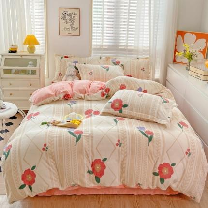 91家纺网 家纺一手货源 找家纺 佰亿莱 2024新款高克重印花牛奶绒四件套 春风十里