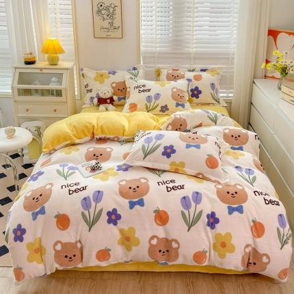 91家纺网 家纺一手货源 找家纺 （总）佰亿莱 2024新款高克重印花牛奶绒四件套