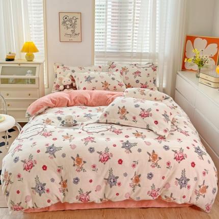 91家纺网 家纺一手货源 找家纺 （总）佰亿莱 2024新款高克重印花牛奶绒四件套