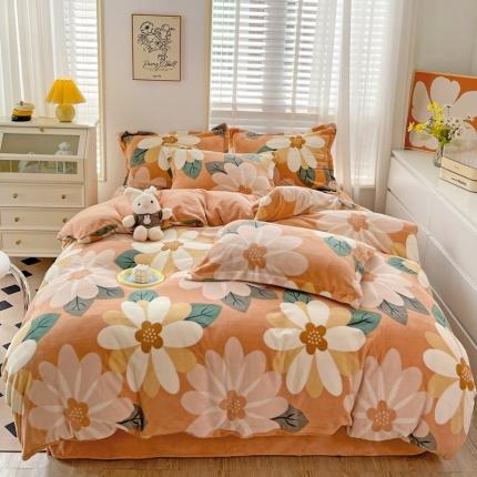 91家纺网 家纺一手货源 找家纺 佰亿莱 2024新款高克重印花牛奶绒四件套 秋意