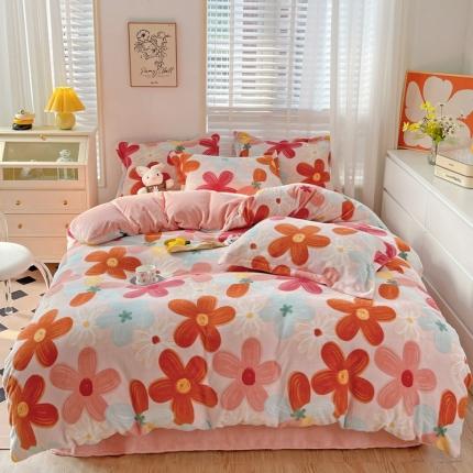 91家纺网 家纺一手货源 找家纺 佰亿莱 2024新款高克重印花牛奶绒四件套 如花似朵