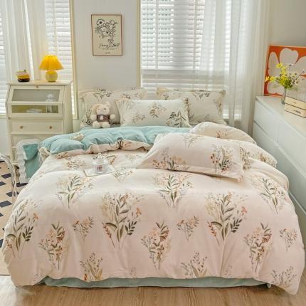 91家纺网 家纺一手货源 找家纺 （总）佰亿莱 2024新款高克重印花牛奶绒四件套