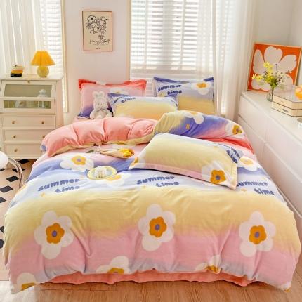 91家纺网 家纺一手货源 找家纺 佰亿莱 2024新款高克重印花牛奶绒四件套 糖果花