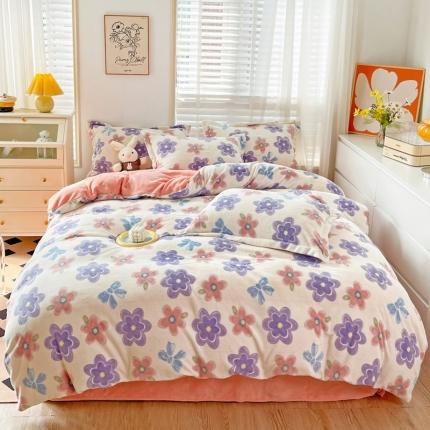 91家纺网 家纺一手货源 找家纺 佰亿莱 2024新款高克重印花牛奶绒四件套 小碎花