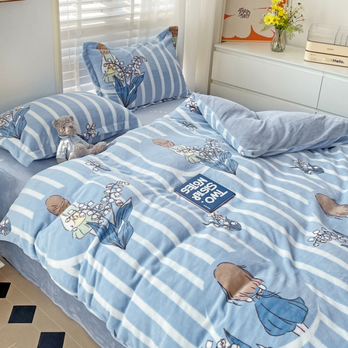 91家纺网 家纺一手货源 找家纺 佰亿莱 2024新款高克重印花牛奶绒四件套 背影女孩