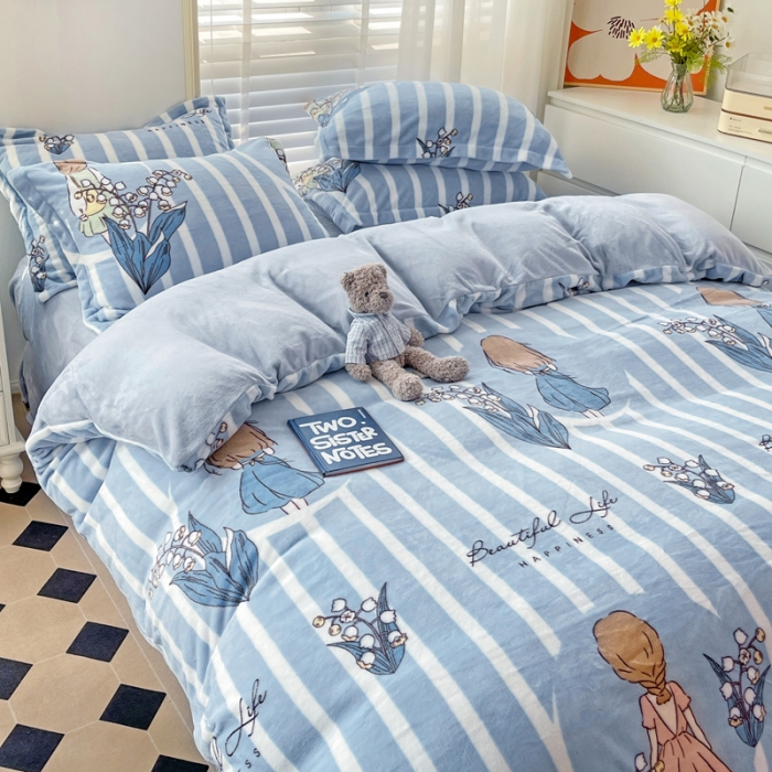 91家纺网 家纺一手货源 找家纺 佰亿莱 2024新款高克重印花牛奶绒四件套 背影女孩