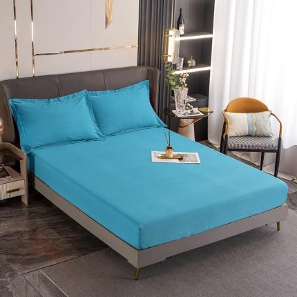 91家纺网 家纺一手货源 找家纺 纽缦 2022新款纯棉磨毛纯色床笠 孔雀蓝床笠