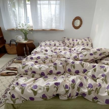 91家纺网 家纺一手货源 找家纺 恋恋三季 2024新款复古撞色碎花四件套ins郁紫