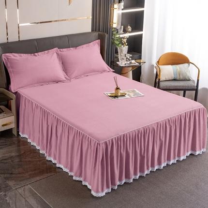 纽缦 2022新款纯棉磨毛纯色床裙 豆沙粉床裙