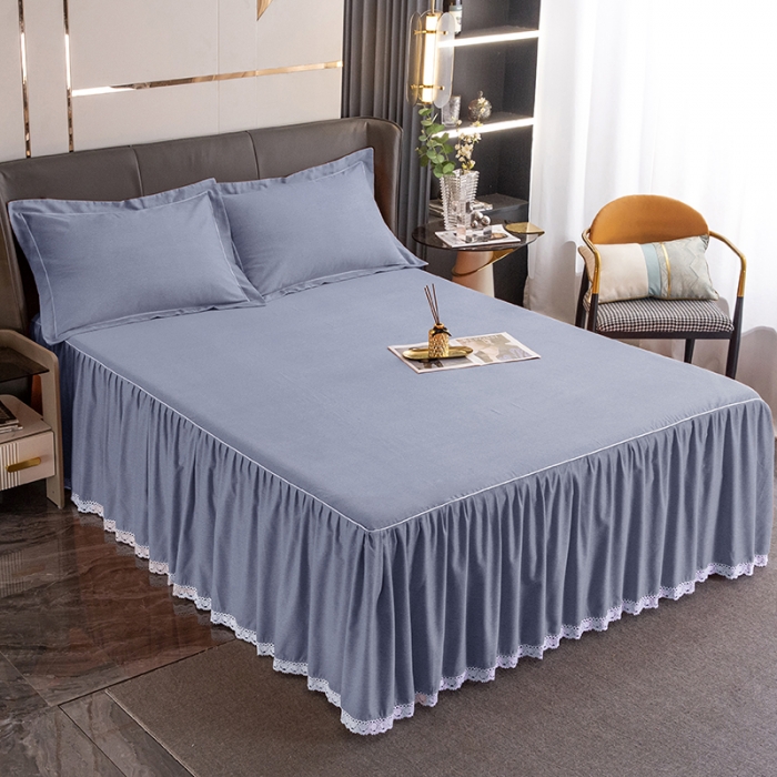 91家纺网 家纺一手货源 找家纺 纽缦 2022新款纯棉磨毛纯色床裙 高级灰床裙