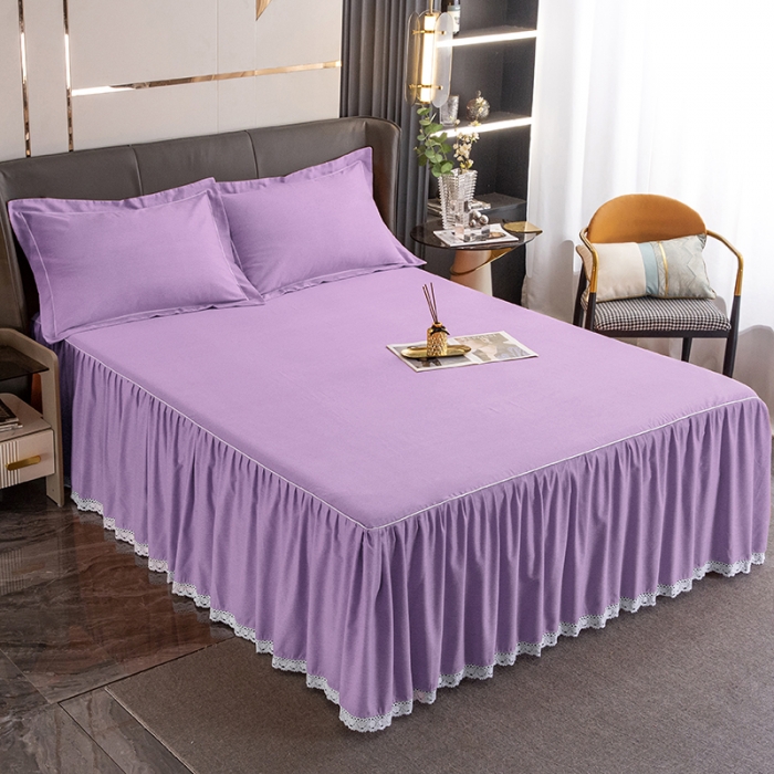 91家纺网 家纺一手货源 找家纺 纽缦 2022新款纯棉磨毛纯色床裙 梦幻紫床裙