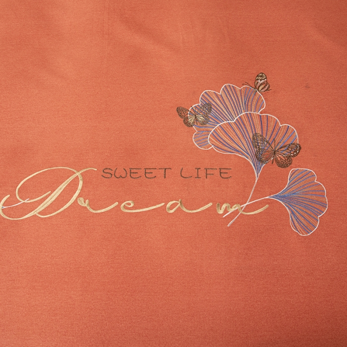 91家纺网 家纺一手货源 找家纺 纽缦 2022新款纯棉磨毛刺绣床单款四件套 锦园春-爱马橙