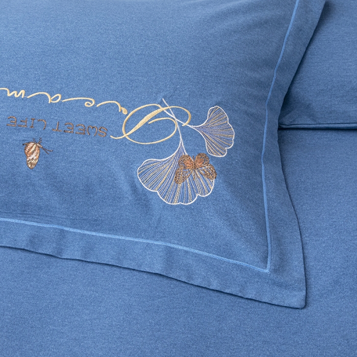 91家纺网 家纺一手货源 找家纺 纽缦 2022新款纯棉磨毛刺绣床单款四件套 锦园春-宝石蓝