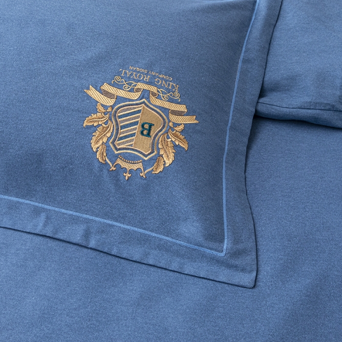 91家纺网 家纺一手货源 找家纺 纽缦 2022新款纯棉磨毛刺绣床单款四件套 满朝欢-宝石蓝