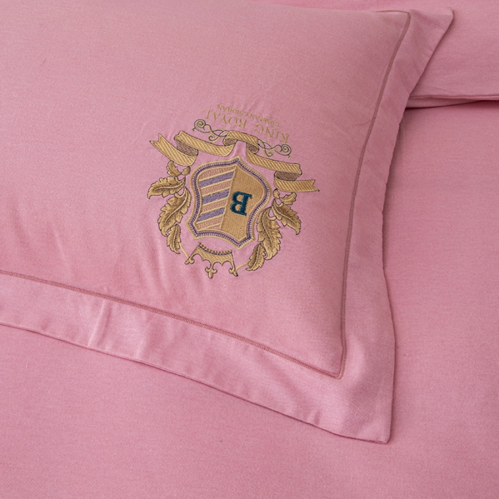 91家纺网 家纺一手货源 找家纺 纽缦 2022新款纯棉磨毛刺绣床单款四件套 满朝欢-豆沙粉