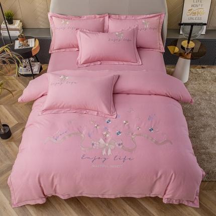 91家纺网 家纺一手货源 找家纺 （总）纽缦 2022新款纯棉加厚纯色绣花款床笠四件套