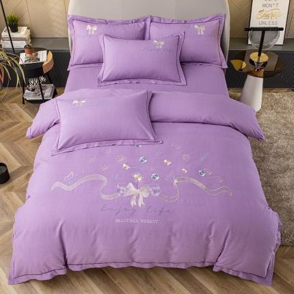 91家纺网 家纺一手货源 找家纺 （总）纽缦 2022新款纯棉加厚纯色绣花款床笠四件套