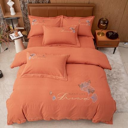 91家纺网 家纺一手货源 找家纺 （总）纽缦 2022新款纯棉加厚纯色绣花款床笠四件套