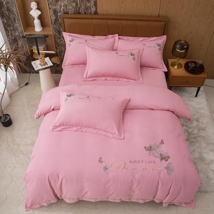 91家纺网 家纺一手货源 找家纺 （总）纽缦 2022新款纯棉加厚纯色绣花款床笠四件套