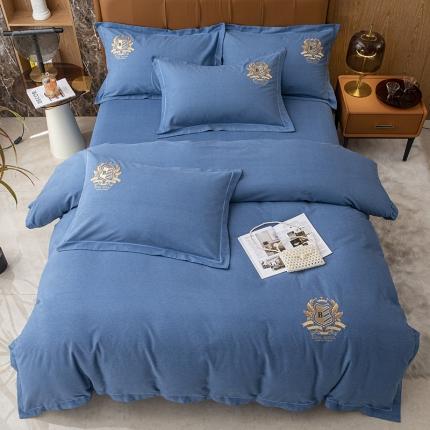 91家纺网 家纺一手货源 找家纺 （总）纽缦 2022新款纯棉加厚纯色绣花款床笠四件套