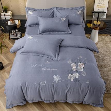 91家纺网 家纺一手货源 找家纺 （总）纽缦 2022新款纯棉加厚纯色绣花款床笠四件套