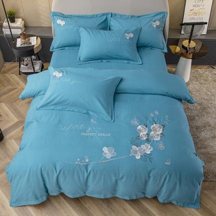 91家纺网 家纺一手货源 找家纺 （总）纽缦 2022新款纯棉加厚纯色绣花款床笠四件套