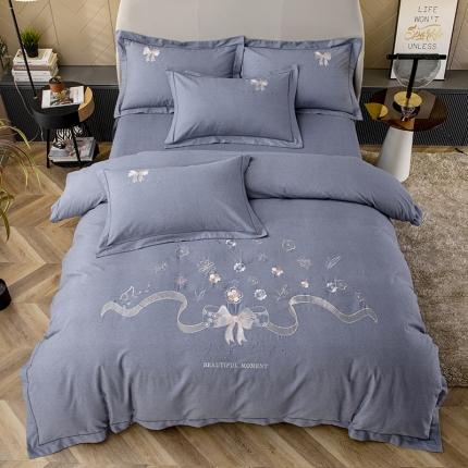 91家纺网 家纺一手货源 找家纺 （总）纽缦 2022新款纯棉加厚纯色绣花款床裙四件套