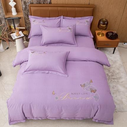 91家纺网 家纺一手货源 找家纺 （总）纽缦 2022新款纯棉加厚纯色绣花款床裙四件套