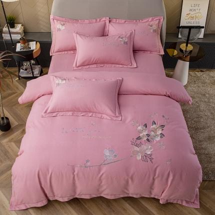 91家纺网 家纺一手货源 找家纺 （总）纽缦 2022新款纯棉加厚纯色绣花款床裙四件套