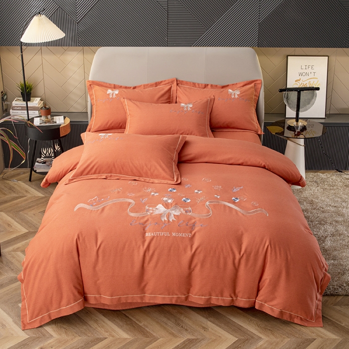 91家纺网 家纺一手货源 找家纺 （总）纽缦 2022新款纯棉加厚纯色绣花款床裙四件套