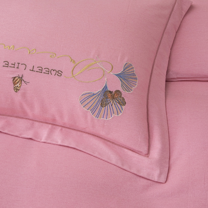 91家纺网 家纺一手货源 找家纺 纽缦 2022新款纯棉加厚纯色绣花款床裙四件套 锦园春豆沙粉